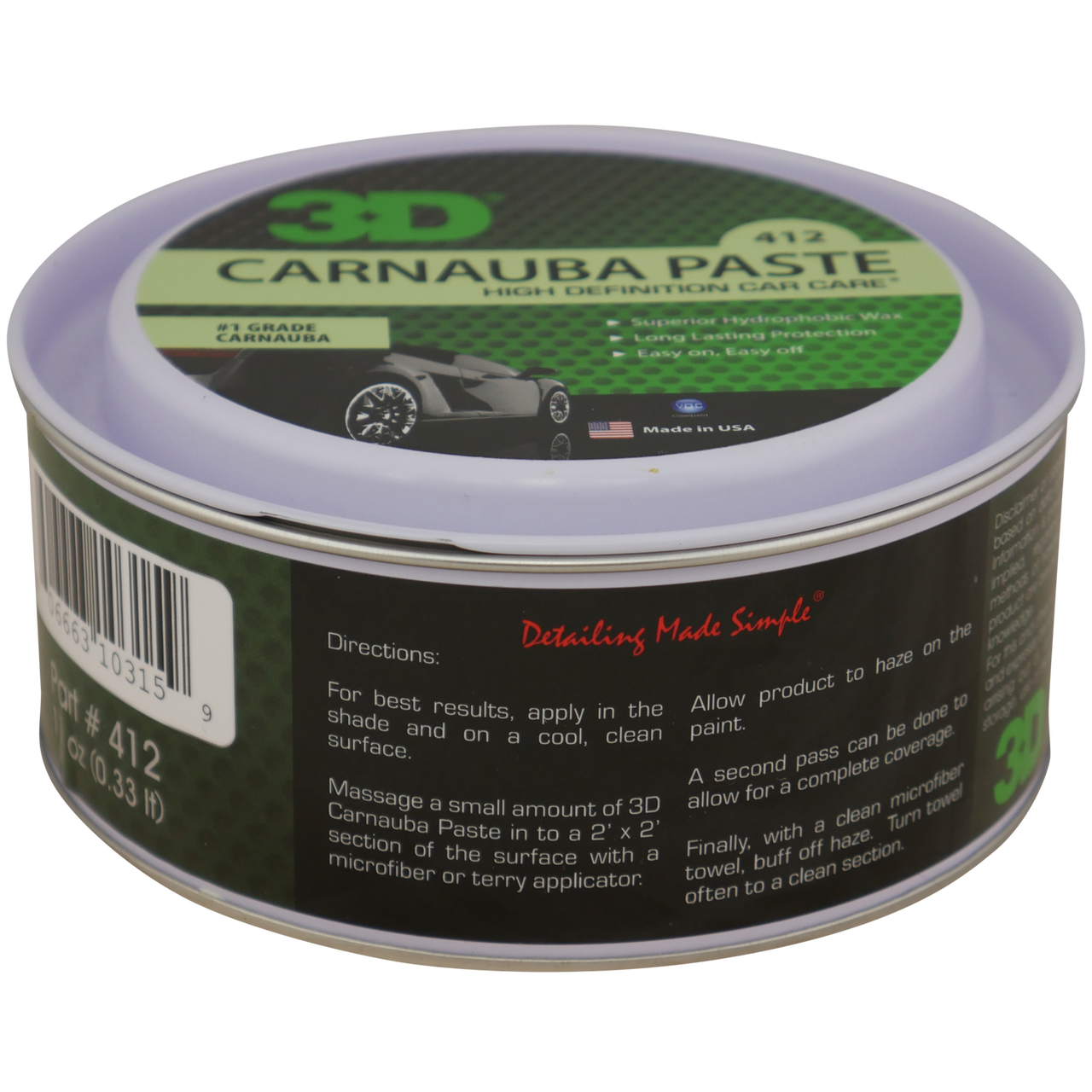 3D Carnauba Paste Wax 14oz